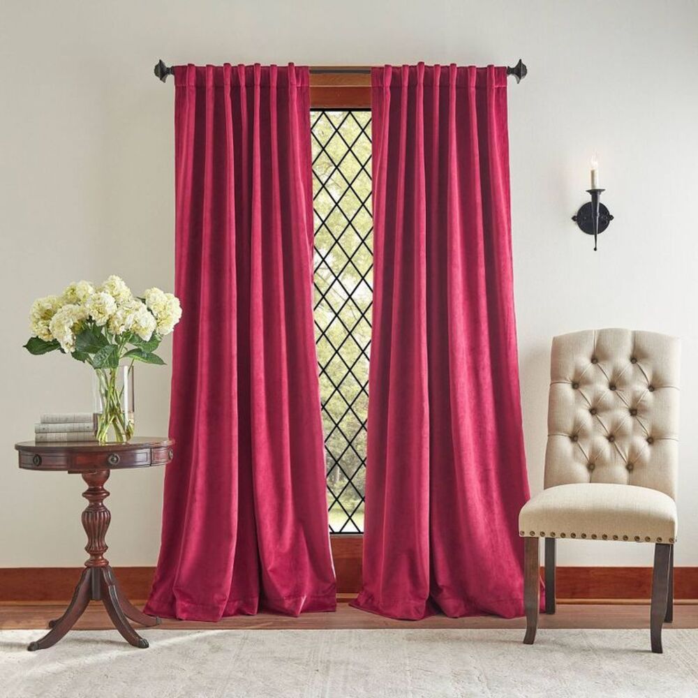 84"x50" Martha Stewart 2pk 84" Lucca Velvet Back Tab Lined Pomegranate Red